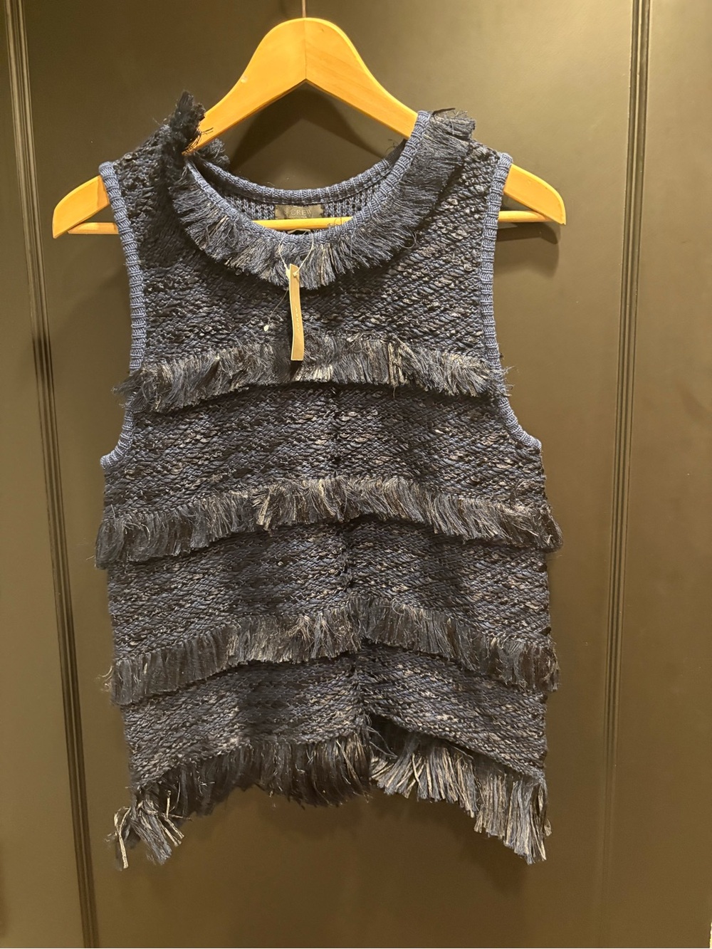 Navy & black raffia fringe vest nwt j crew collection medium